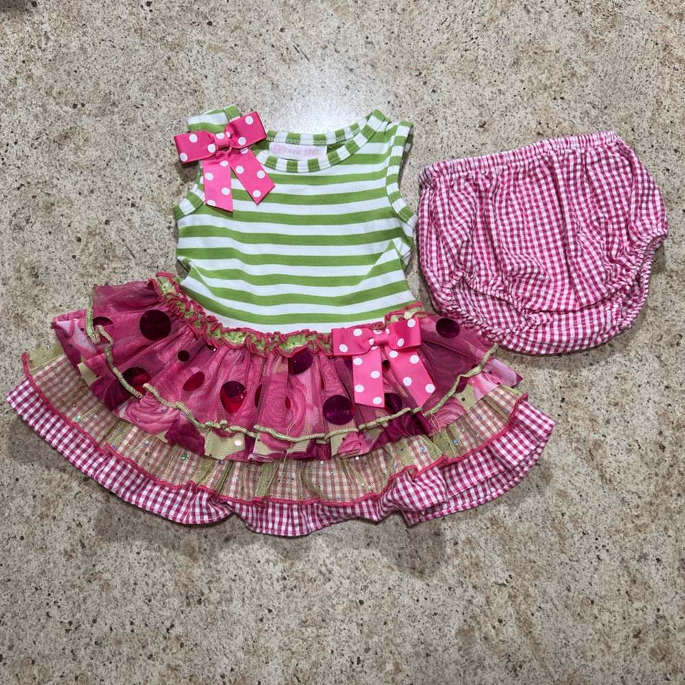 Bonnie Baby Tutu Party Dress - Pink and Green - 3-6 Month